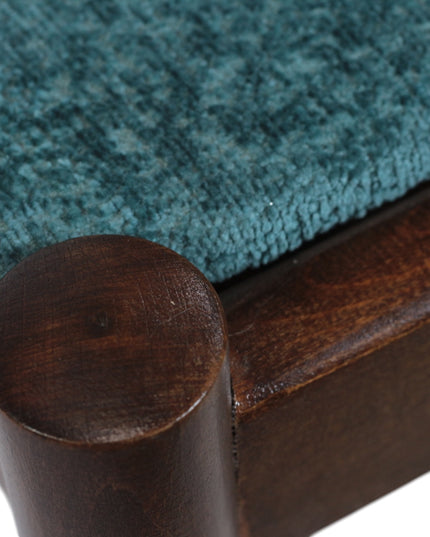 Mid-century modern accent chair with an angular dark wood frame and teal textured upholstery on the seat and backrest, ideal for dining areas, home offices, or stylish living spaces.