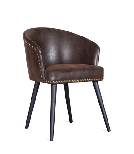 Curved barrel-back eco leather chair with nailhead trim and four tapered legs