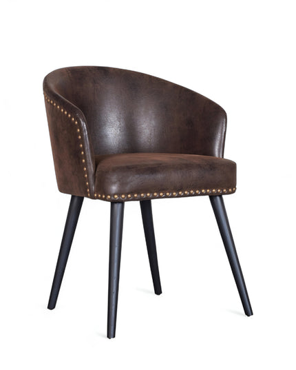 Curved barrel-back eco leather chair with nailhead trim and four tapered legs