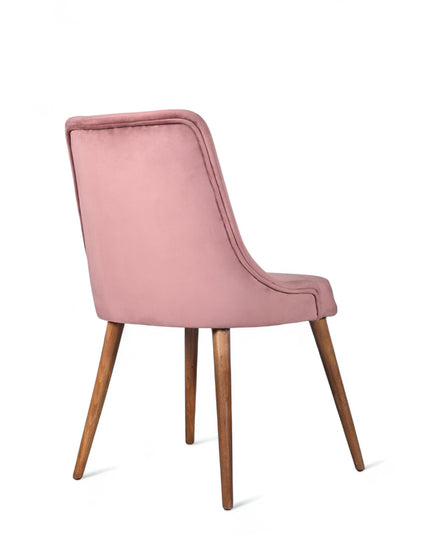 Slim modern dining chair with curved backrest, armless design, and wooden legs