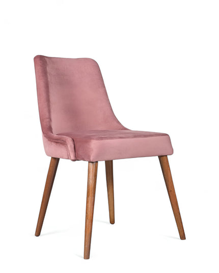 Slim modern dining chair with curved backrest, armless design, and wooden legs