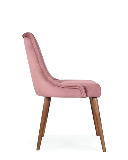 Slim modern dining chair with curved backrest, armless design, and wooden legs