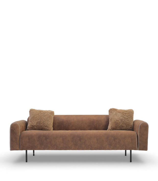 Brown sofa with two cushions on a white background