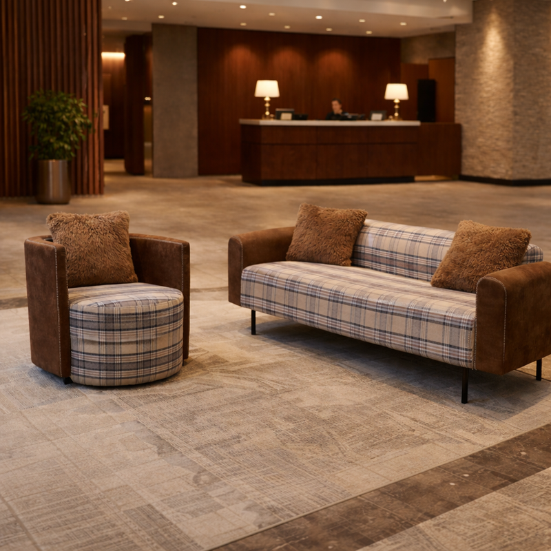 2 Corvyn Checkered Armchairs + Corvyn Sofa