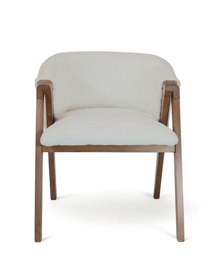 Modern white boucle accent chair with solid wood frame and angular legs — ideal for cozy interiors, Scandinavian spaces, or contemporary dining rooms. 