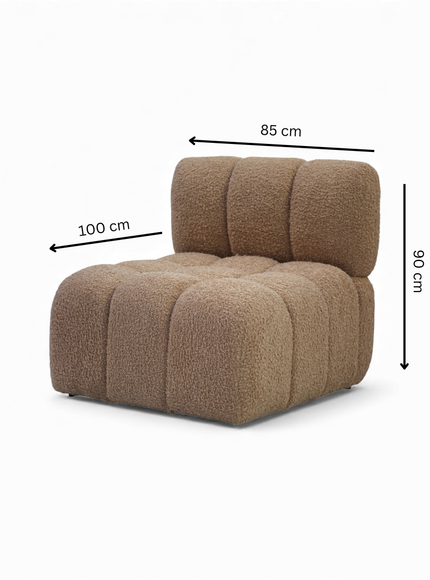 Brown sectional sofa on a white background. Central module size