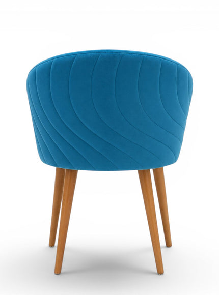 Blue chair with wooden legs on a white background
