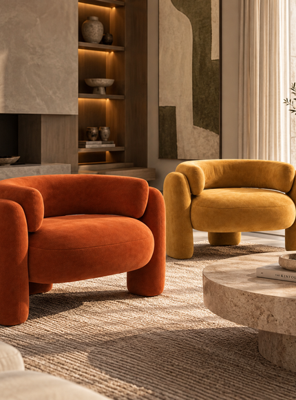 Orbit two colors armchair in a staged living room