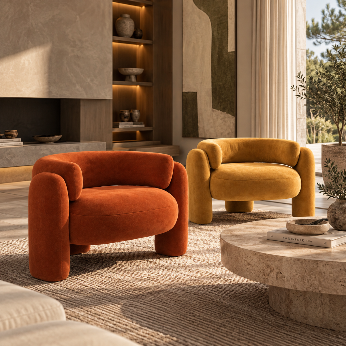 Orbit two colors armchair in a staged living room