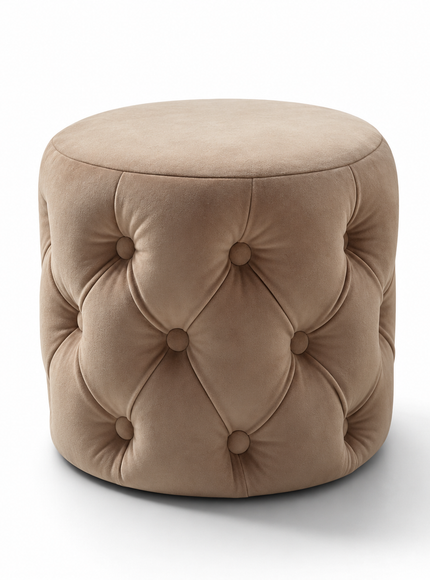 Banc upholstered storage bench and matching Pouf tufted ottoman footrest by Vaya Home