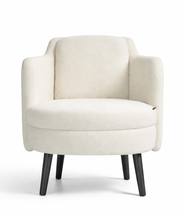 Beige armchair with black legs on a white background