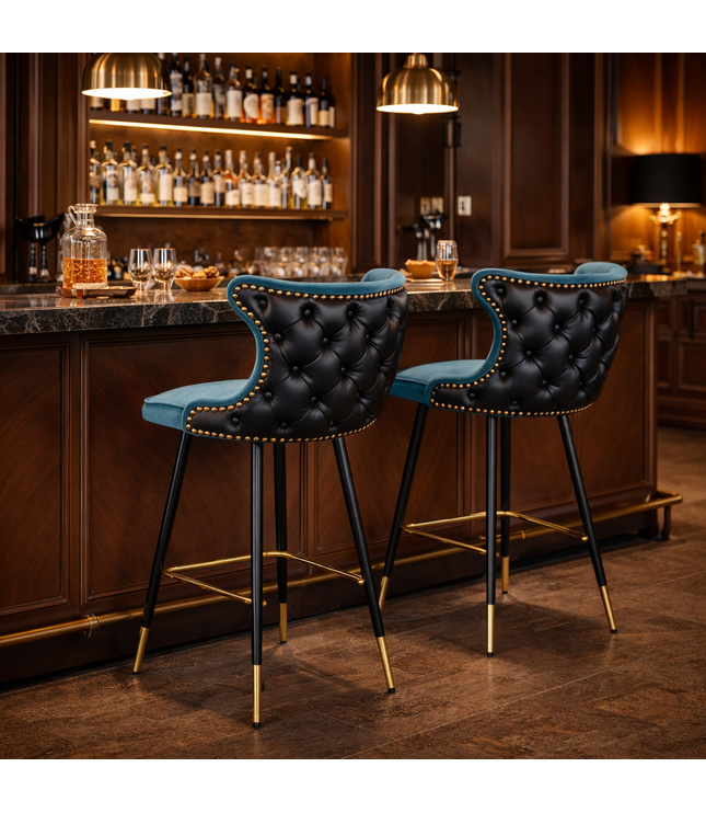Black and blue bar stool in a bar