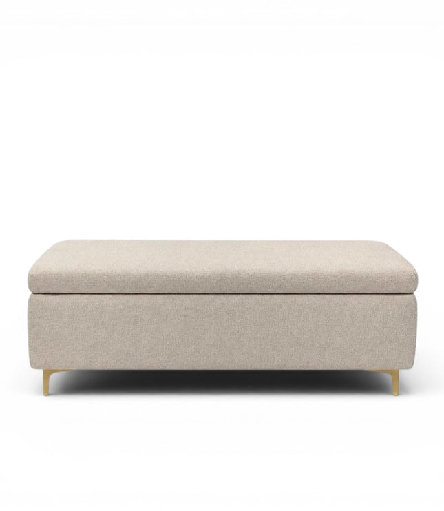 Beige storage ottoman on a white background