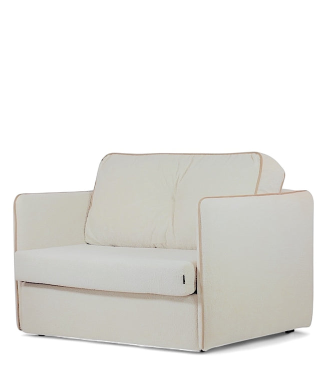 Modern white convertible armchair with soft upholstery and minimalist design