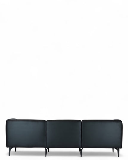 Modern black leather 3-seater couch with minimalist design and premium upholstery