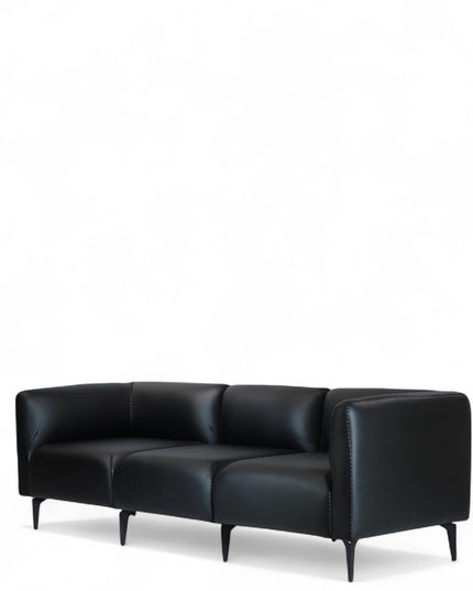 Modern black leather 3-seater couch with minimalist design and premium upholstery