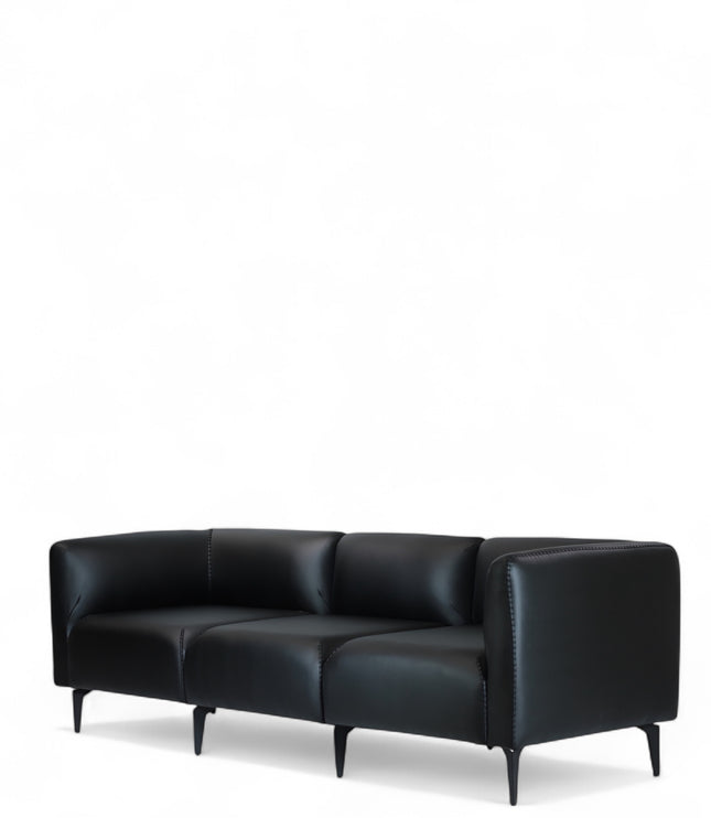 Modern black leather 3-seater couch with minimalist design and premium upholstery