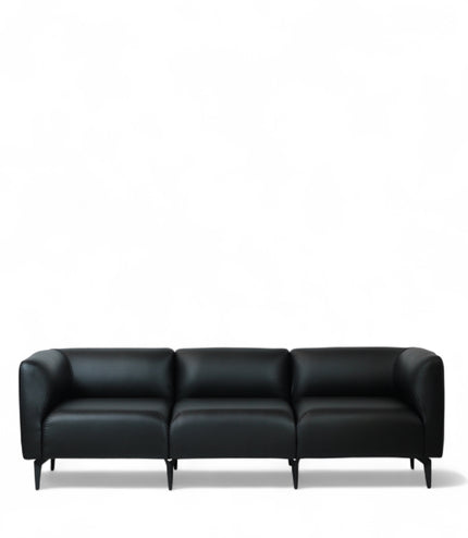 Modern black leather 3-seater couch with minimalist design and premium upholstery