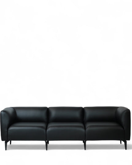 Modern black leather 3-seater couch with minimalist design and premium upholstery