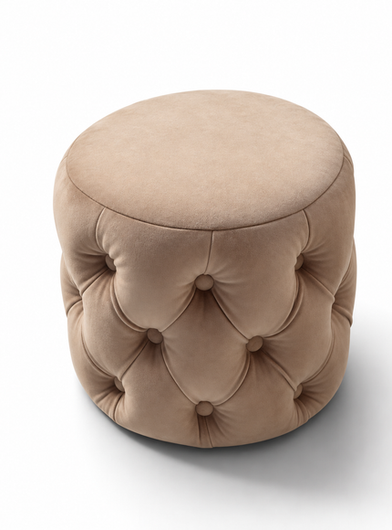 Banc upholstered storage bench and matching Pouf tufted ottoman footrest by Vaya Home