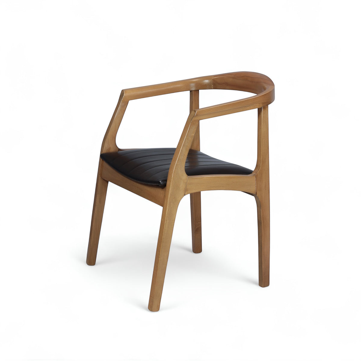 Front angled view of the Vaya Home Abre dining chair with a sculpted wood frame and black upholstered seat.