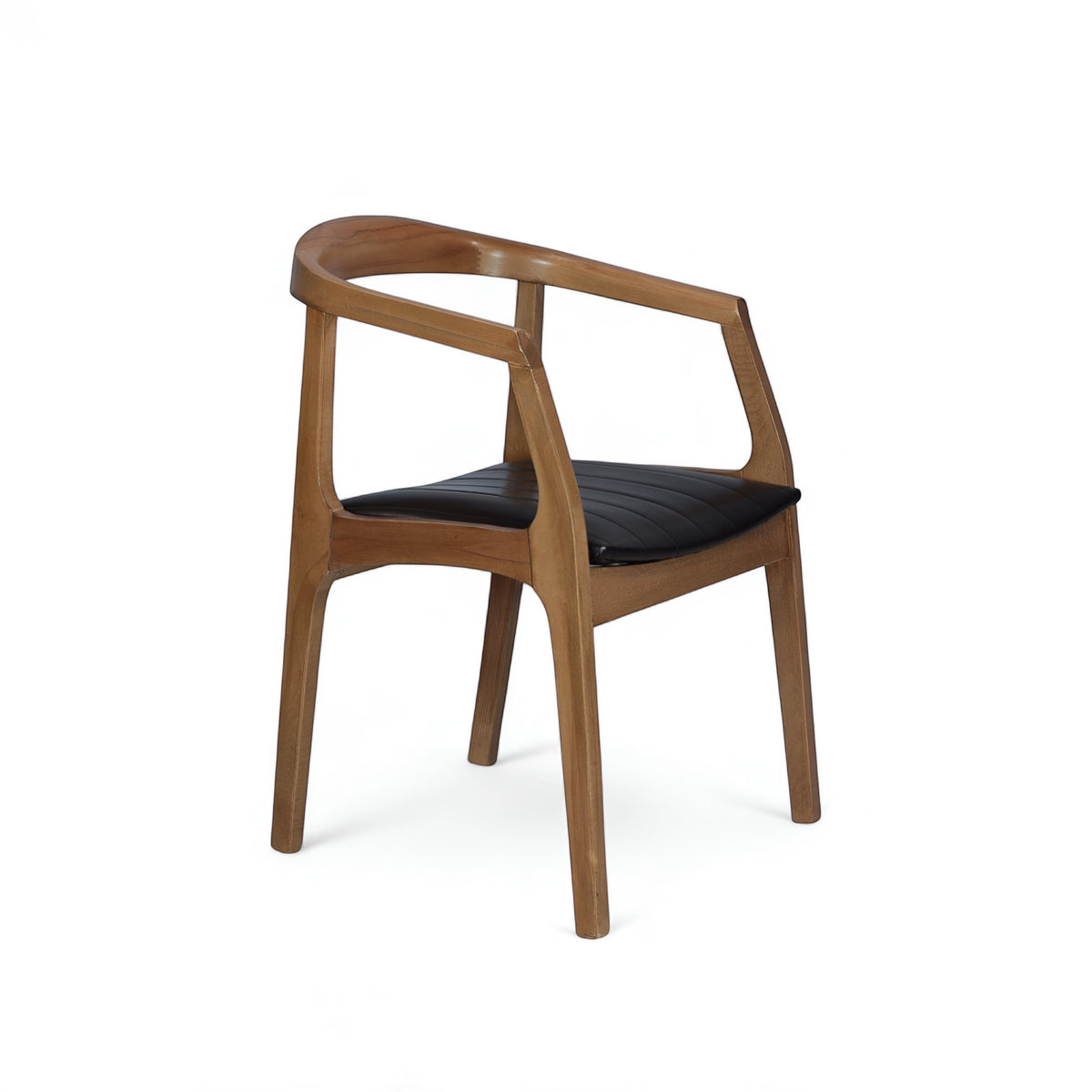 Product view of the Vaya Home Abre dining chair with a curved wood frame and black upholstered seat.