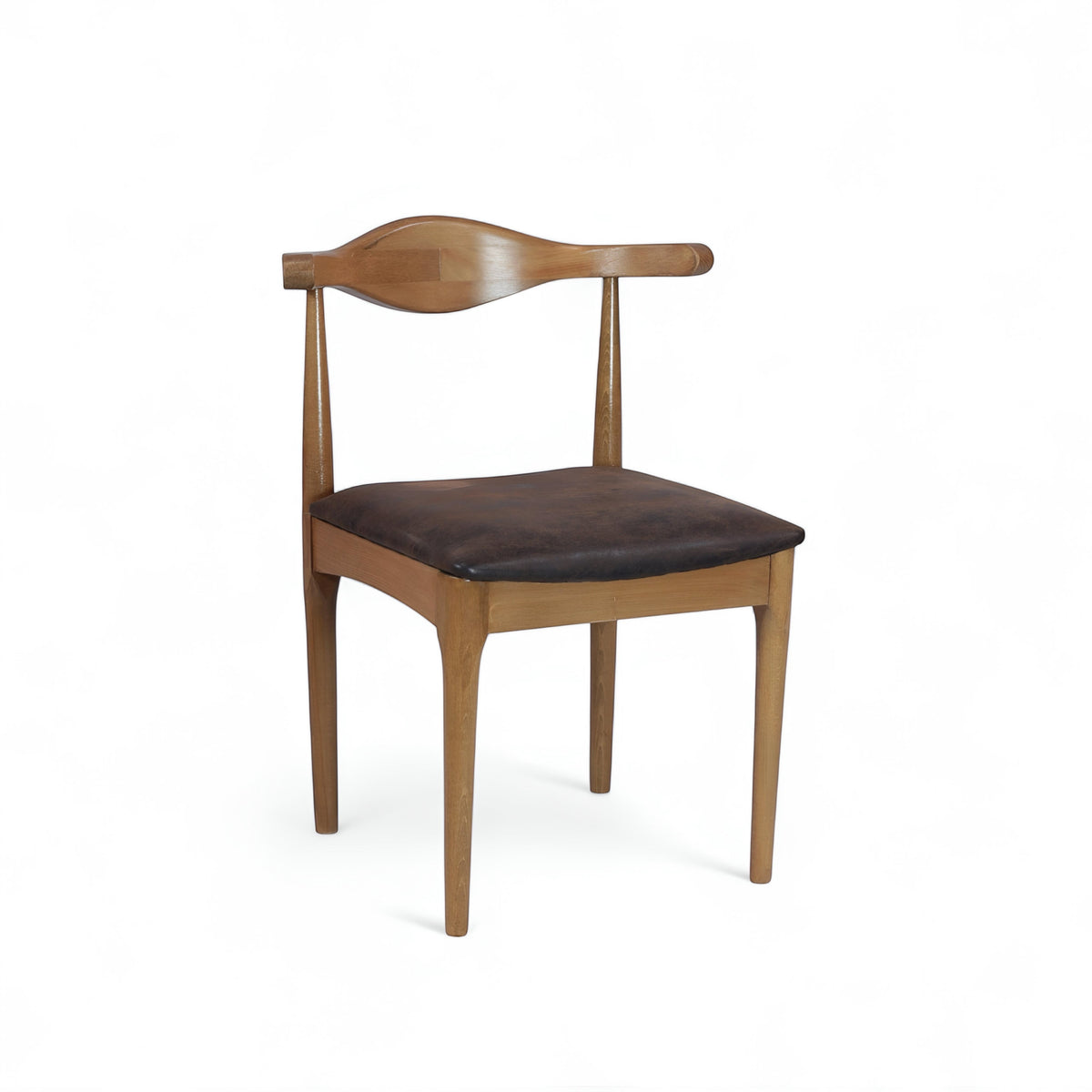 Vaya Home Albero dining chair with a sculpted wood frame and brown upholstered seat.