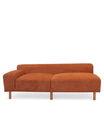 Front view of the Vaya Home Arancio 2-seat module in rust orange upholstery.