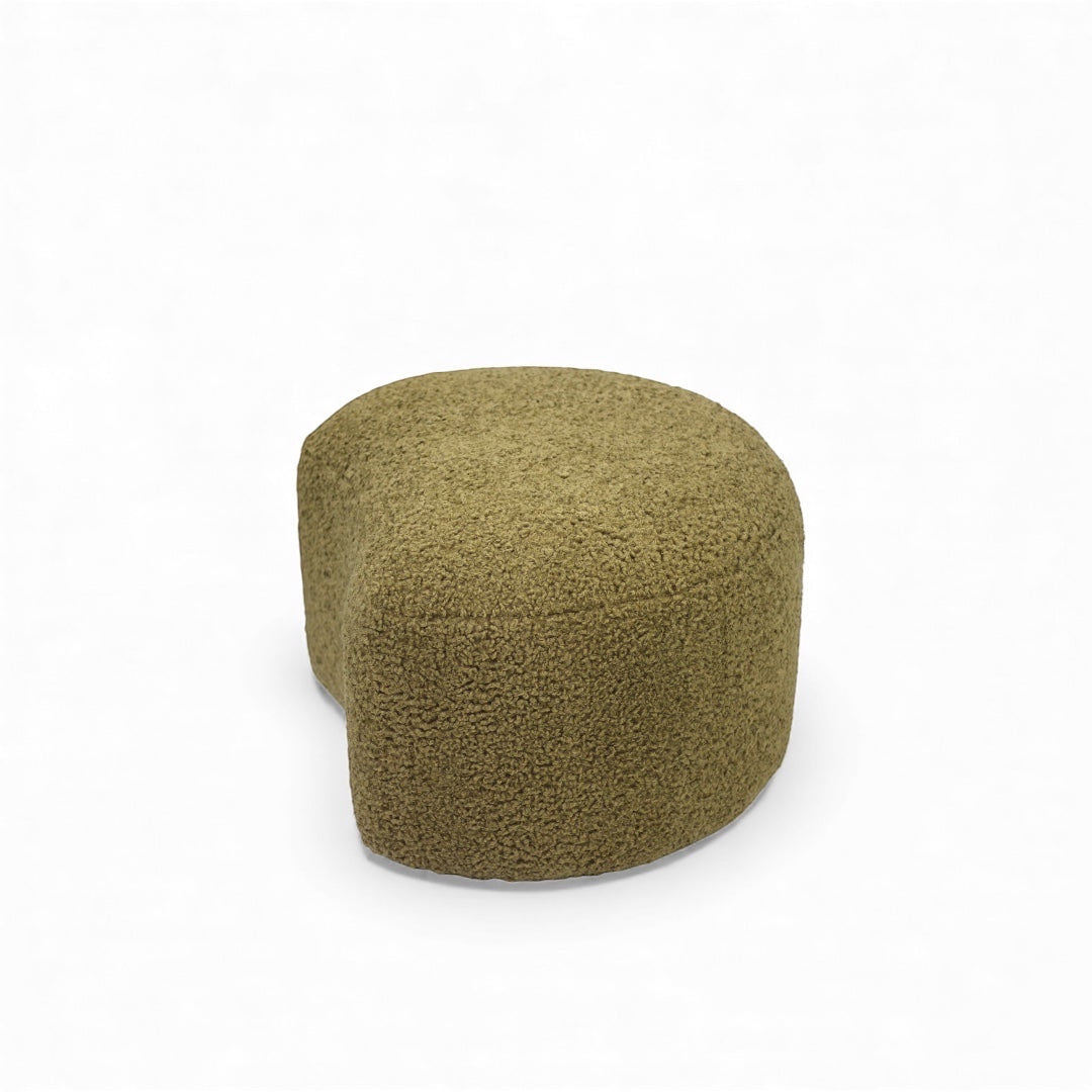 Vaya Home Cloud 2.0 ottoman in olive green boucle upholstery.