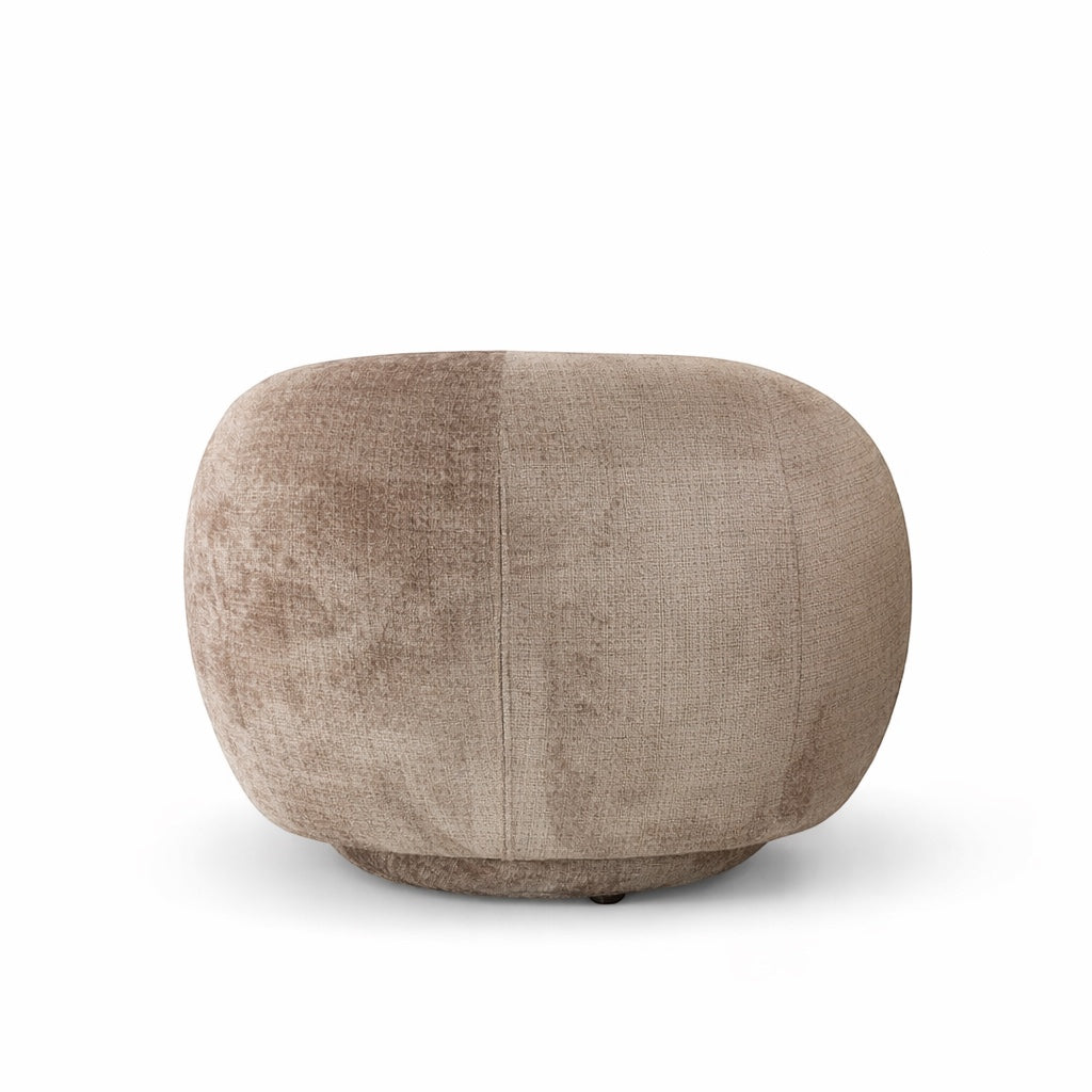 Back view of the Vaya Home Cloud accent chair featuring beige upholstery and a rounded sculptural form.