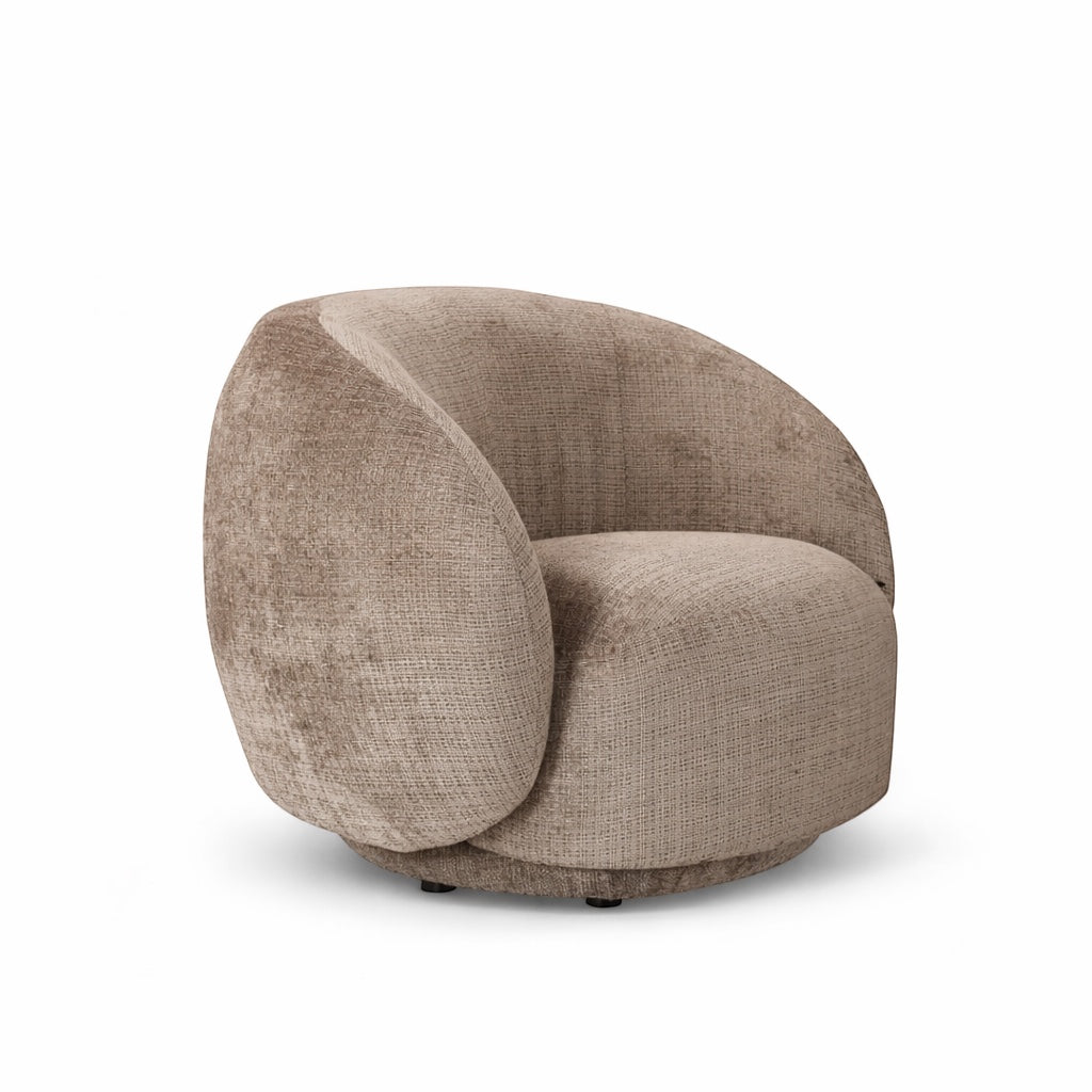 Front view of the Vaya Home Cloud accent chair in beige upholstery with a rounded back and oversized cushioned seat.