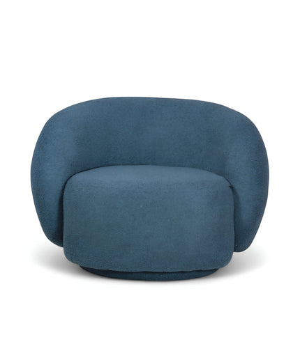 Front view of the Vaya Home Cloud accent chair with blue upholstery, rounded silhouette, and oversized cushioned seat.