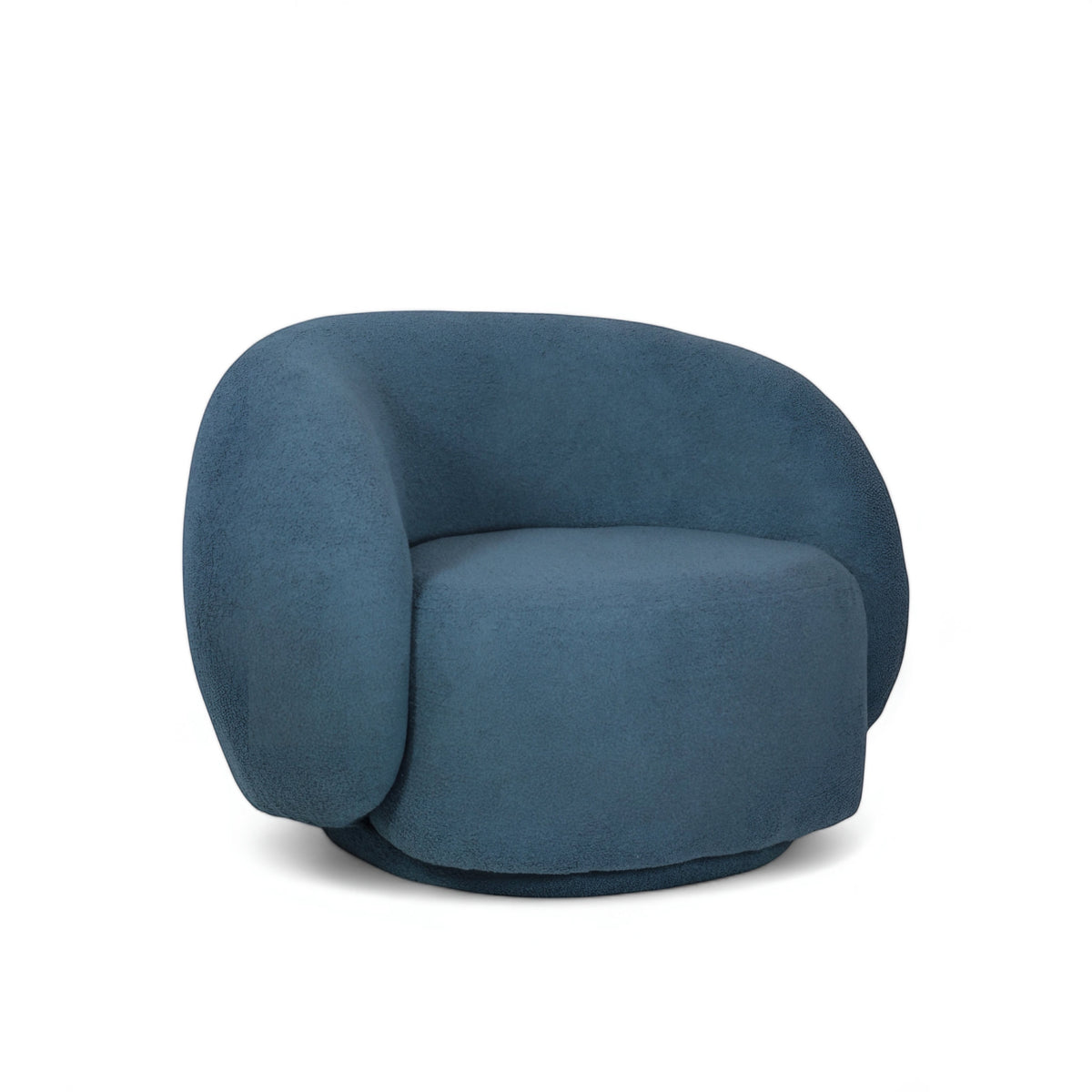 Product view of the Vaya Home Cloud accent chair in blue upholstery with a rounded back and plush seat cushion.