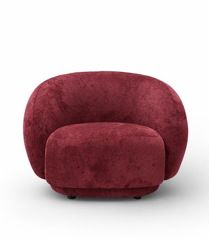 Front angled view of the Vaya Home Cloud accent chair with red upholstery, rounded silhouette, and plush seat cushion.