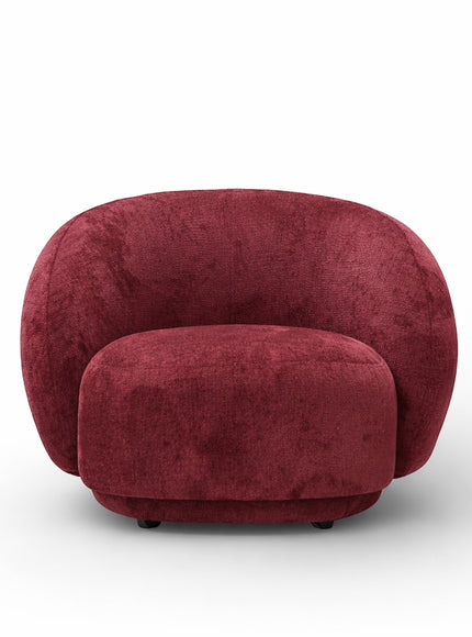 Front angled view of the Vaya Home Cloud accent chair with red upholstery, rounded silhouette, and plush seat cushion.