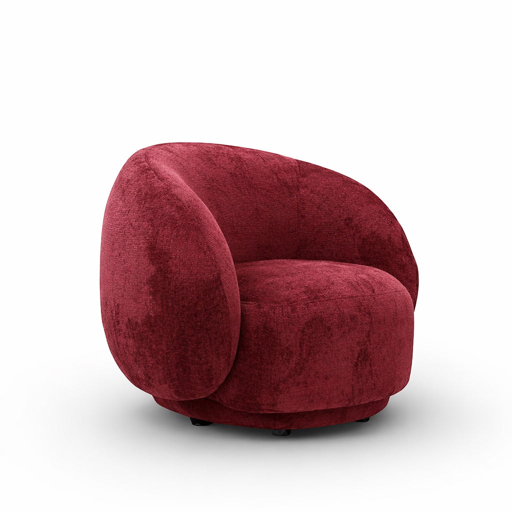Front view of the Vaya Home Cloud accent chair in red upholstery with a rounded back and oversized cushioned seat.