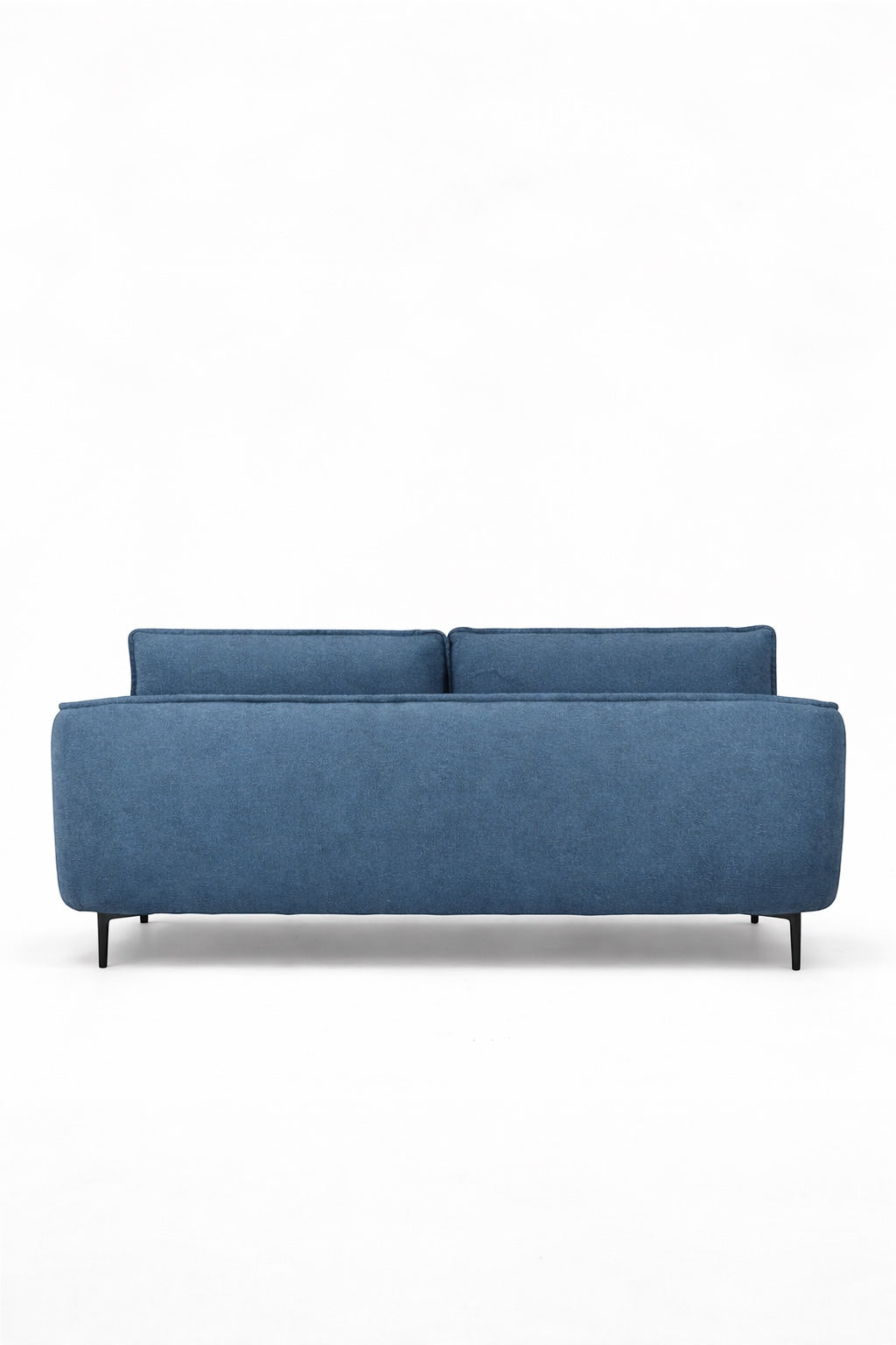 Back view of the Vaya Home Cobalt sofa featuring blue upholstery and a clean modern silhouette.