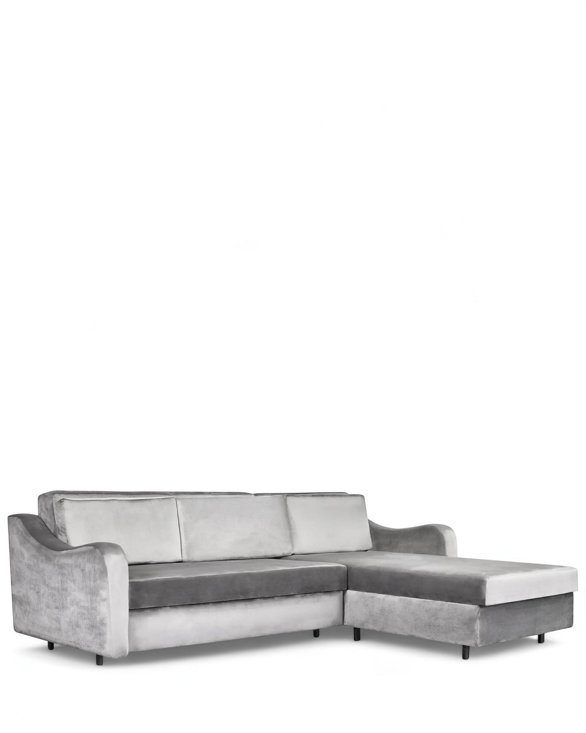 Vaya Home Grigio sectional sofa in gray upholstery with chaise extension and modern low-profile silhouette.