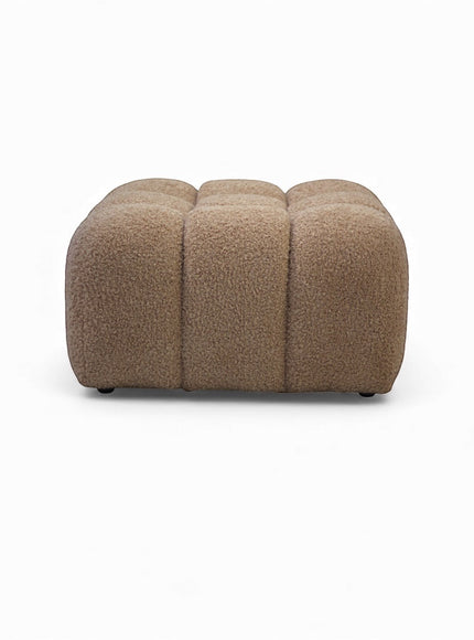Vaya Home Moducube ottoman in beige boucle upholstery shown as an individual modular piece.