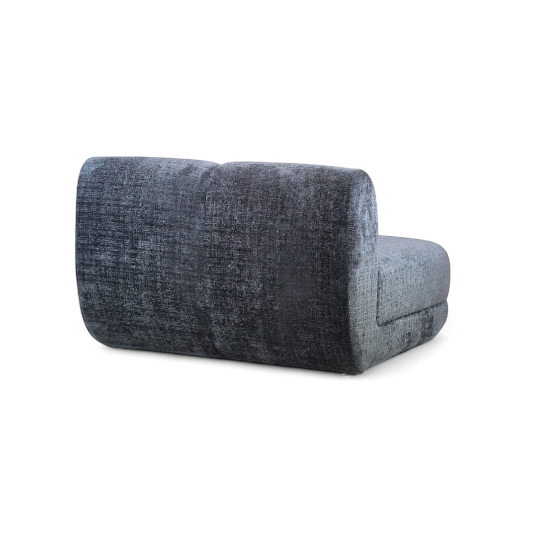 Back view of the Vaya Home Origin left corner module in charcoal textured upholstery.