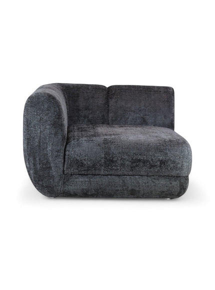Vaya Home Origin left corner module in charcoal textured upholstery shown as an individual modular piece.