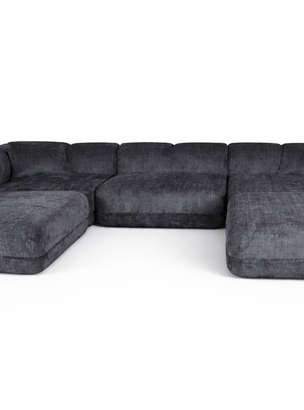 Front view of the Vaya Home Origin modular sectional sofa in charcoal textured upholstery.