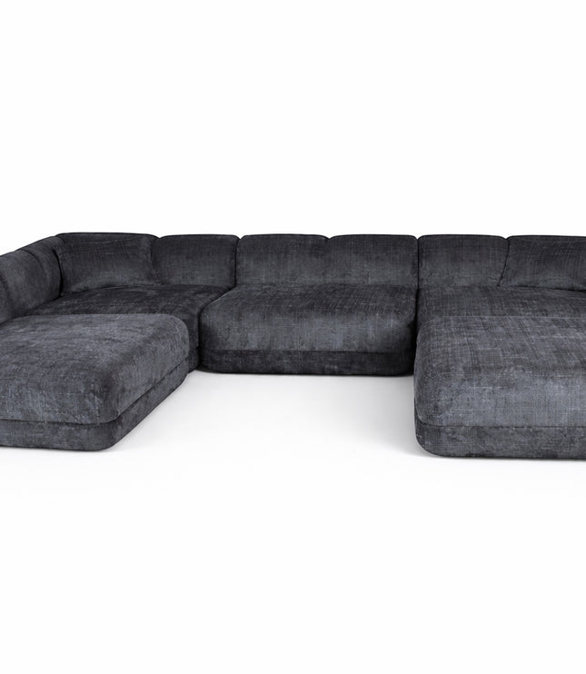 Front view of the Vaya Home Origin modular sectional sofa in charcoal textured upholstery.