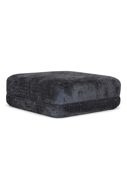 Vaya Home Origin ottoman in charcoal textured upholstery.