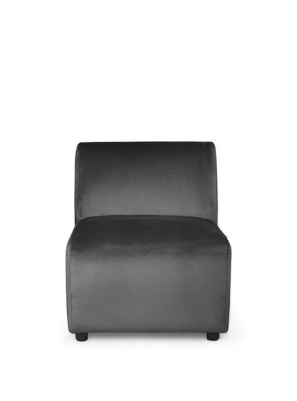 Front view of the Vaya Home Pacco central module in grey upholstery.