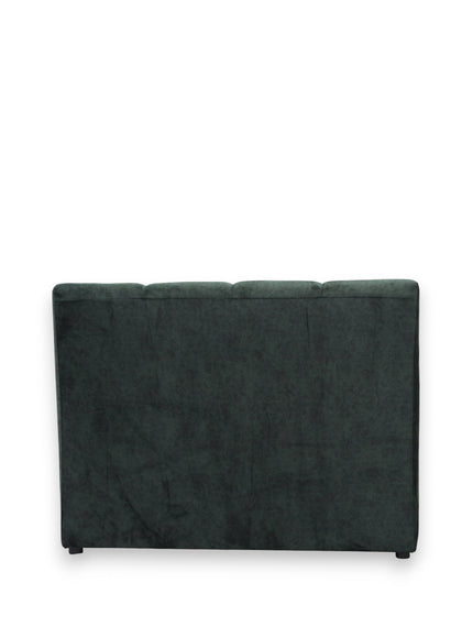 Back view of the Vaya Home Vert armless loveseat with deep green velvet upholstery and a clean-lined rectangular shape.